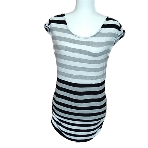 BLACK, White & Grey Striped Tank Red Haute Size Large - Picture 1 of 7